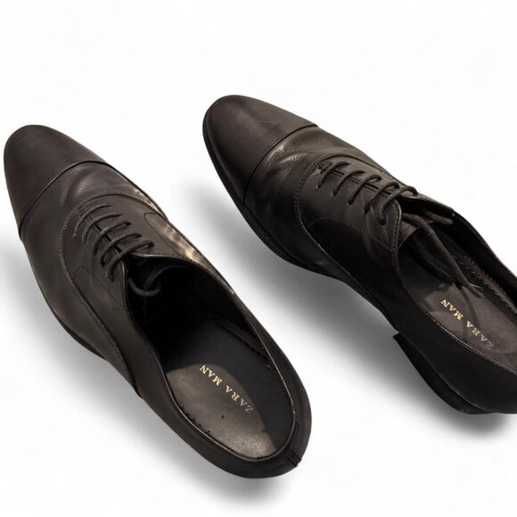 Zara black genuine leather lace up shoes main image 4